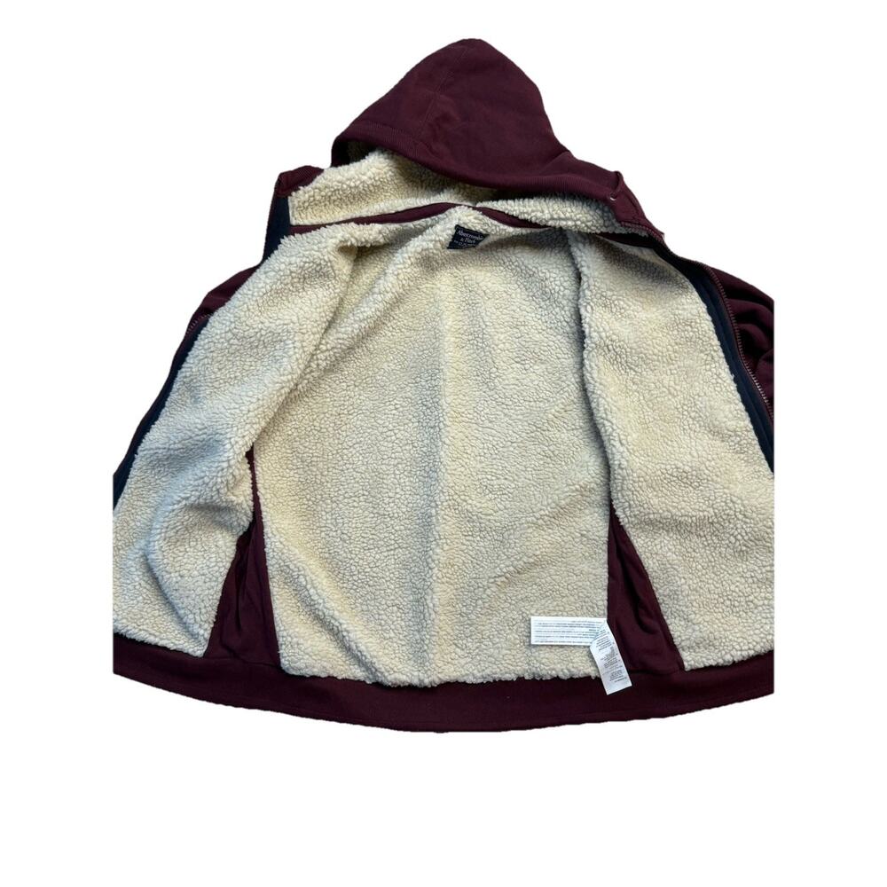 ABERCROMBIE & FITCH SHERPA LINED FULL ZIP HOODIE SWEATSHIRTS BURGUNDY MENS SZ M - Picture 11 of 11